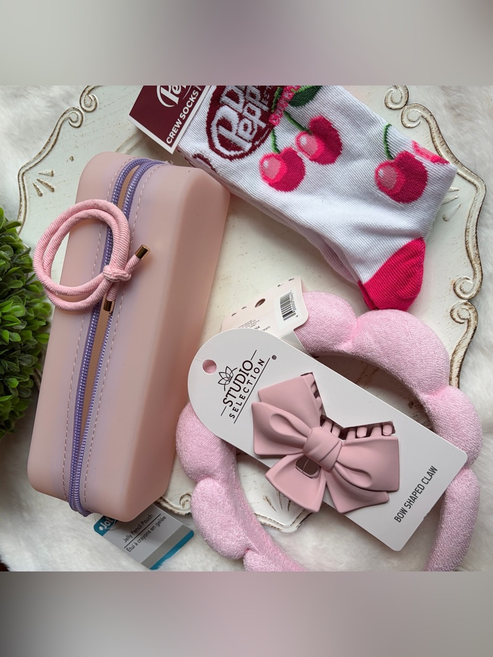Pink Bow Hair Claw & Spa Headband Set